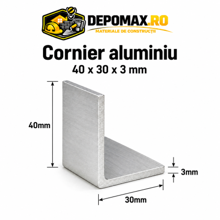 Cornier aluminiu 40 x 30 x 3 mm, 6 metri (EN AW-6060)